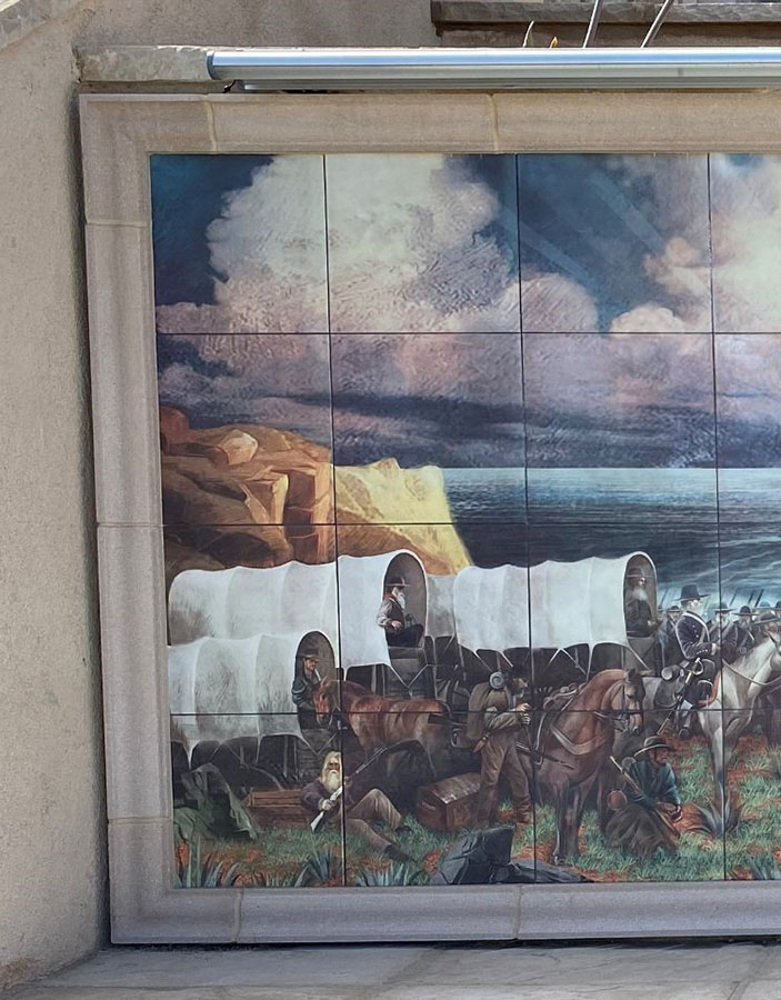 Mural depicting the Mormon Battalion entering San Juan Capistrano